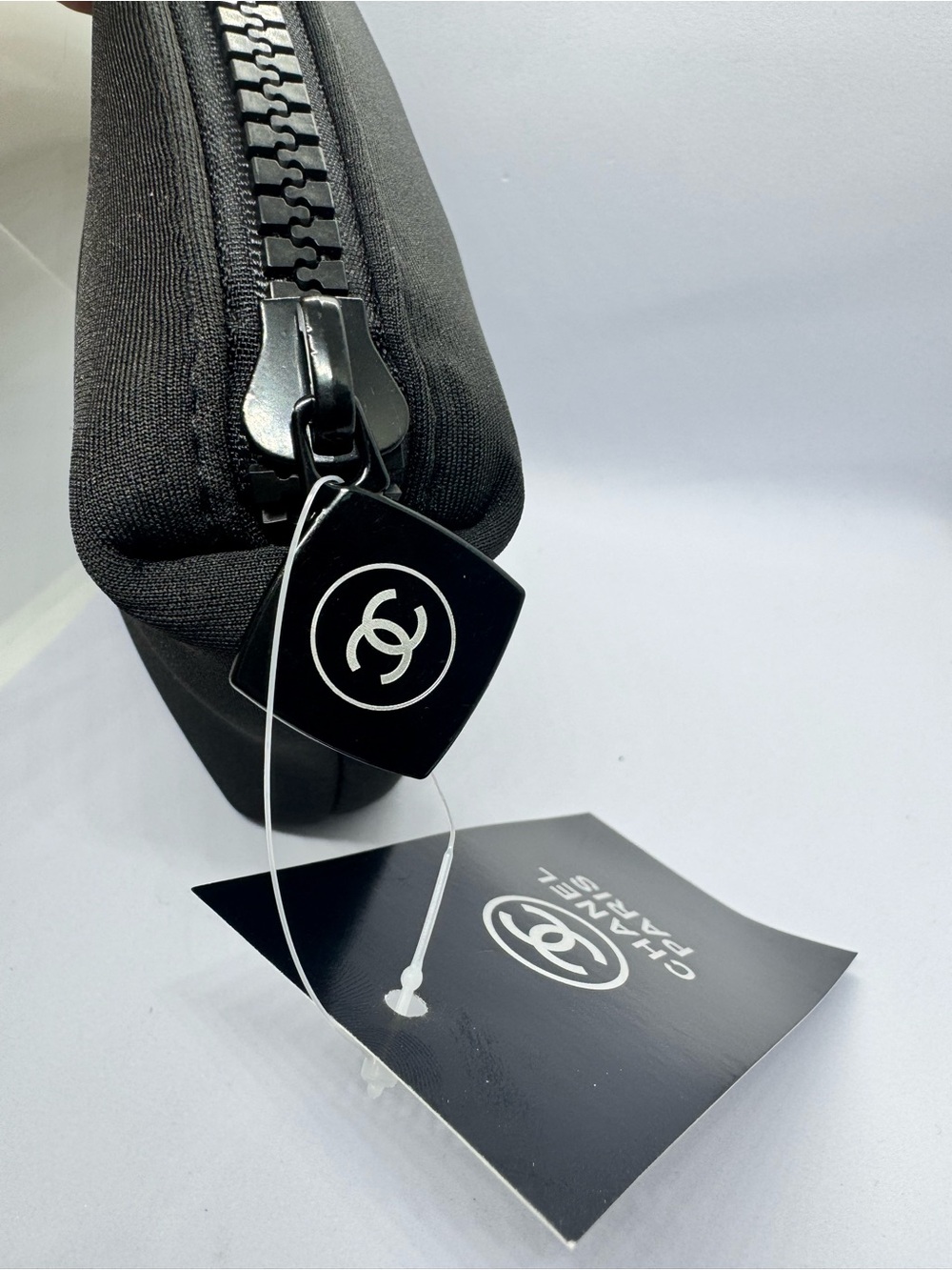 CHANEL Black Cosmetic Pouch with White Logo - Picture 6 of 6